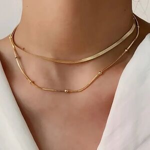 Timeless Elegance Stainless Steel Double-Layer Necklace Set -Simple Style